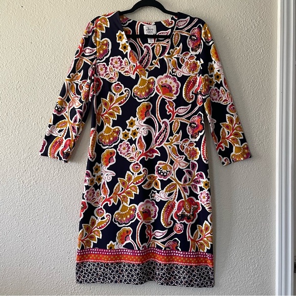 Donna Morgan Dresses & Skirts - Donna Morgan Sleek Shift Dress Women’s 14 Floral Print V Neck 3/4 Sleeve Slinky